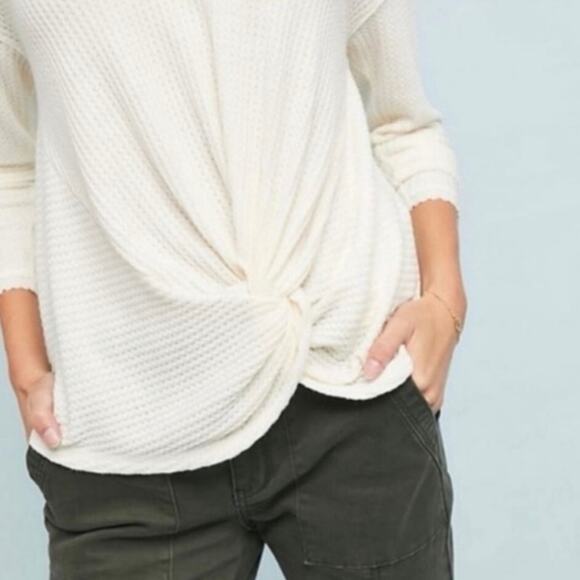 Anthropologie Akemi + Kin Waffle Knit Knot Hem Shirt Size Small - Picture 2 of 9